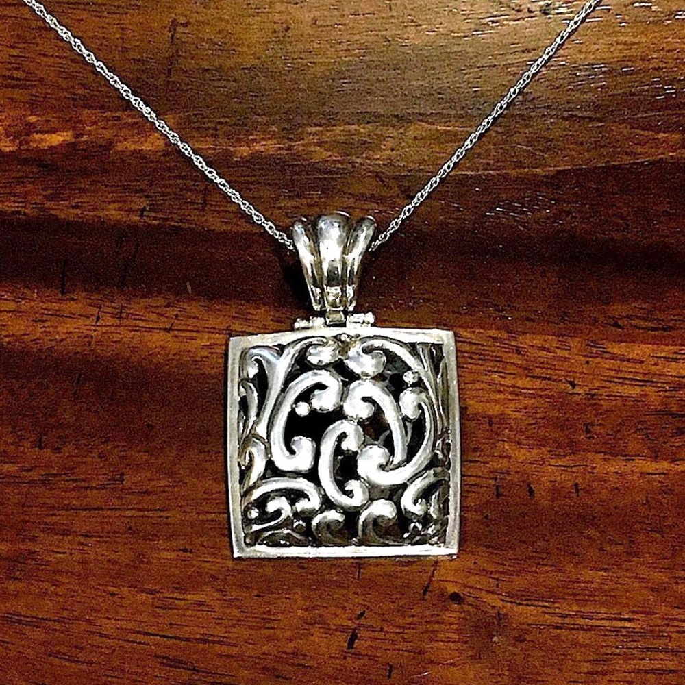 BARSE Filigree Scroll Sterling Silver Pendant & Sterling Silver Necklace